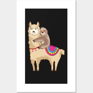 Sloth Riding Llama Hugging Animal Friends Posters and Art